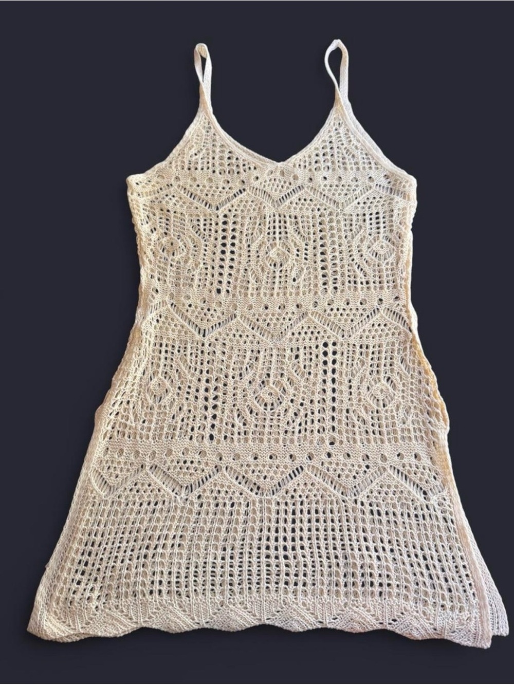 Cream Crochet Knit Slip Dress